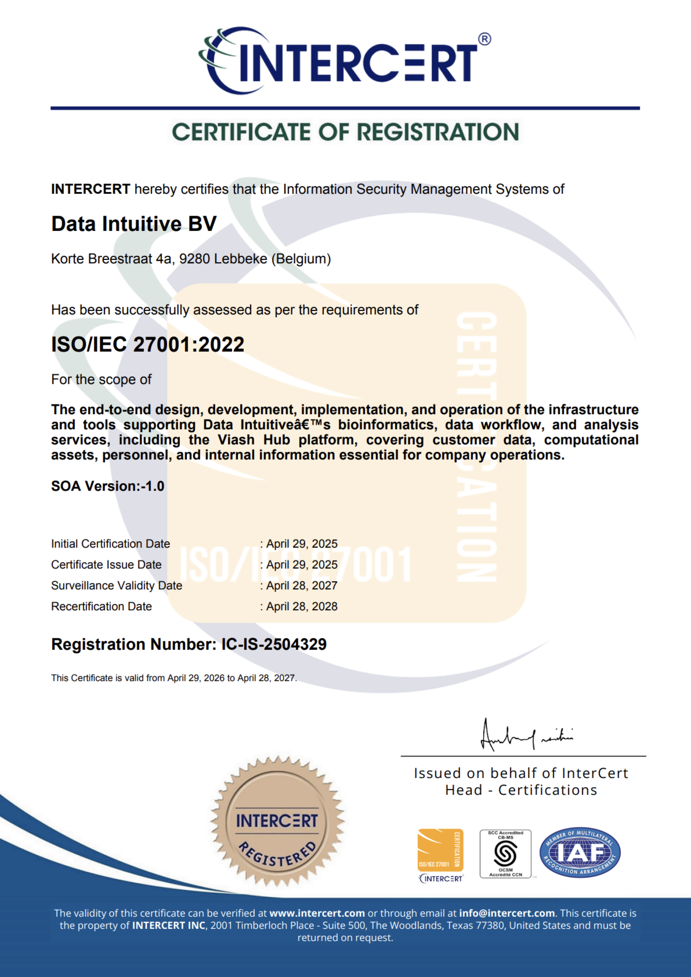 ISO/IEC 27001:2022 certificate